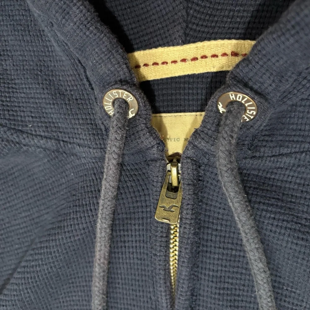 Hollister Waffle Knit Full Zip Hoodie Men's M Blue Fleece Y2K Wave Crashers - Picture 7 of 10